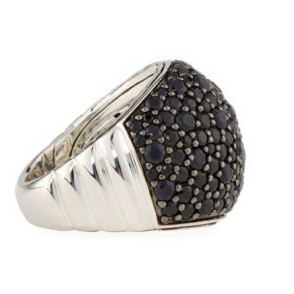 John Hardy Bedeg Silver Lava Pave Black Sapphire Ring - Picture 3 of 6